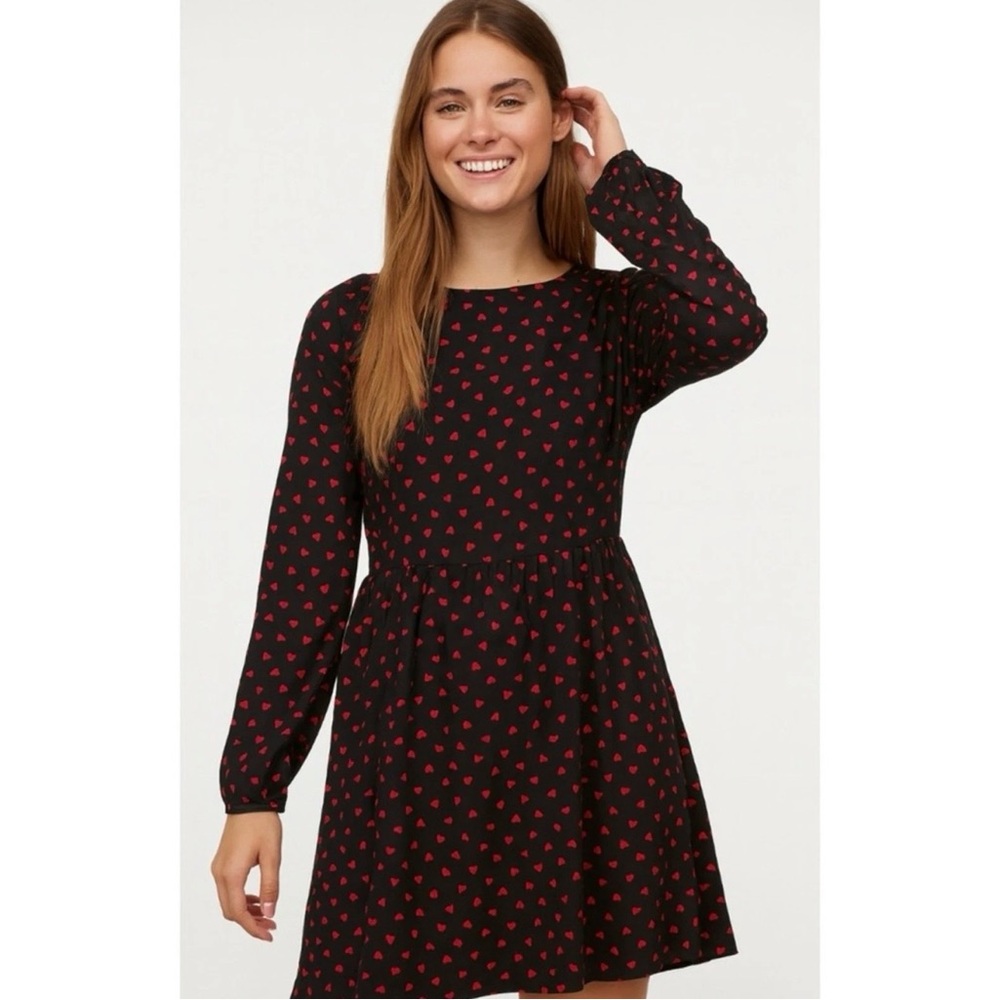 REFORMATION Black Red Hearts Babydoll‎ Angie Mini Dress with Pockets Sz. Small